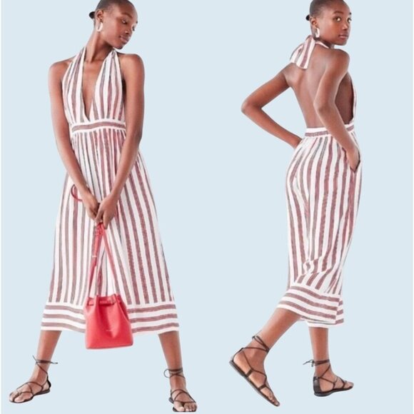URBAN OUTFITTERS Raven Red White Blue Halter Neck Jumpsuit Sz M - Picture 1 of 8